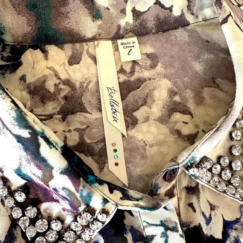 Bellatrix Multi-Color Button Down Blouse With Rhi… - image 5